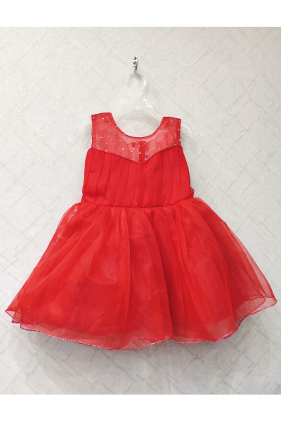 Red Soft Net Flared Kids Dress (KRB13)